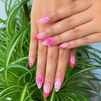 Pink floral nail art